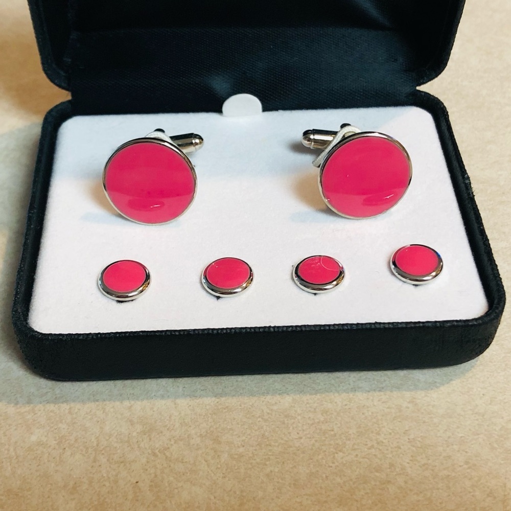 Hot Pink Studs & Cuff Link Set - Picture 3 of 4
